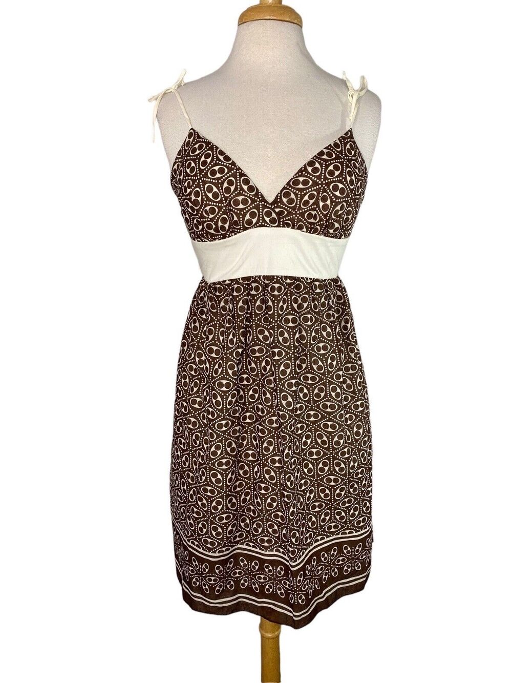 MY MICHELLE Brown Geometric Print Retro Thin Strap Babydoll Dress Size 11 Junior